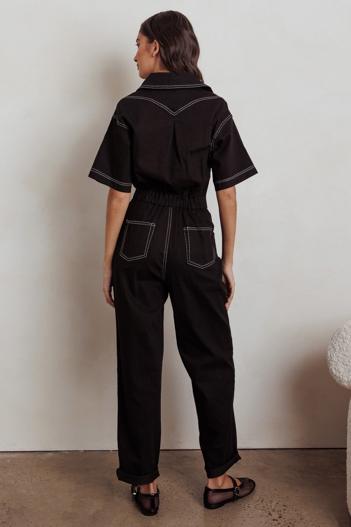 Only Safari Short Sleeve Jumpsuit in black color. Fall clothing