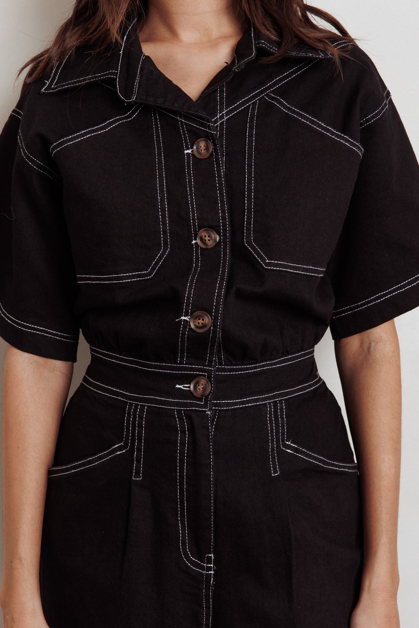 Only Safari Short Sleeve Jumpsuit in black color. Fall clothing