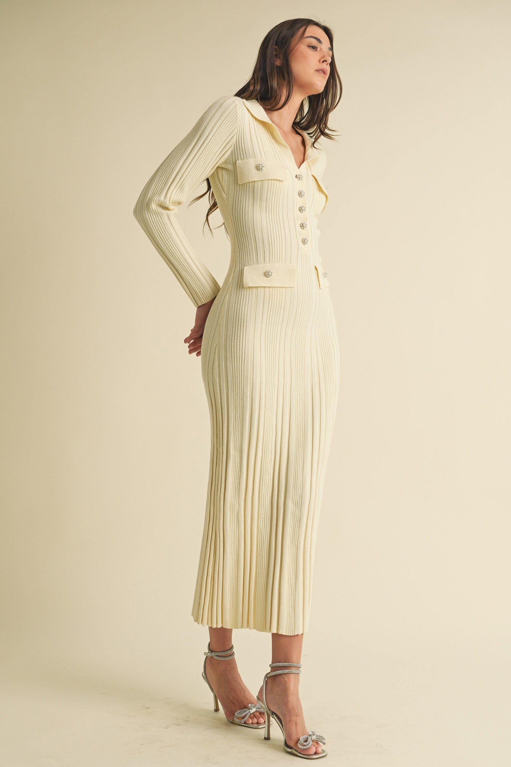 Opulent Charm Collared Maxi Dress in cream - perfect for office to dinner wear with feminine flair.