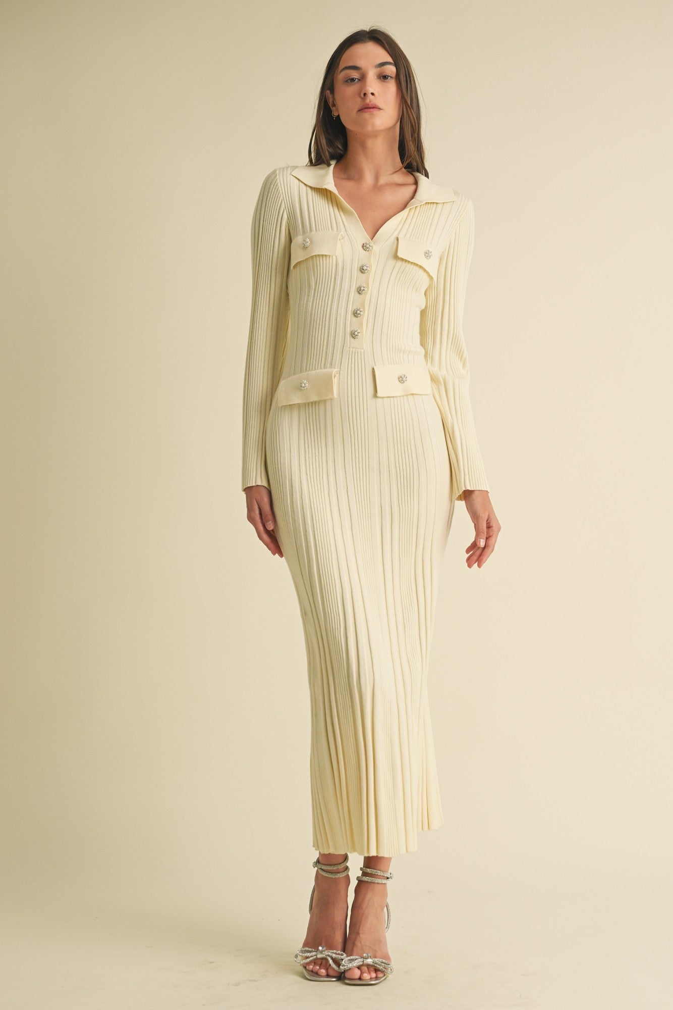 Opulent Charm Collared Maxi Dress in cream - perfect for office to dinner wear with feminine flair.