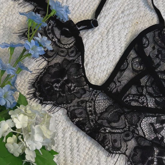 Black Floral Lace Lingerie Set