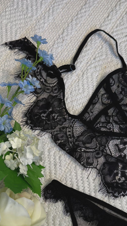 Black Floral Lace Lingerie Set