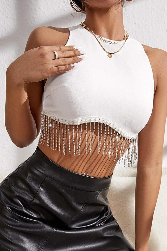 Fashion Rhinestone Top (white)