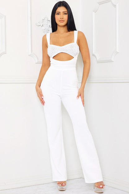 White rhinestone cutout Jumpsuit