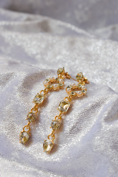 Zircon drop long earrings